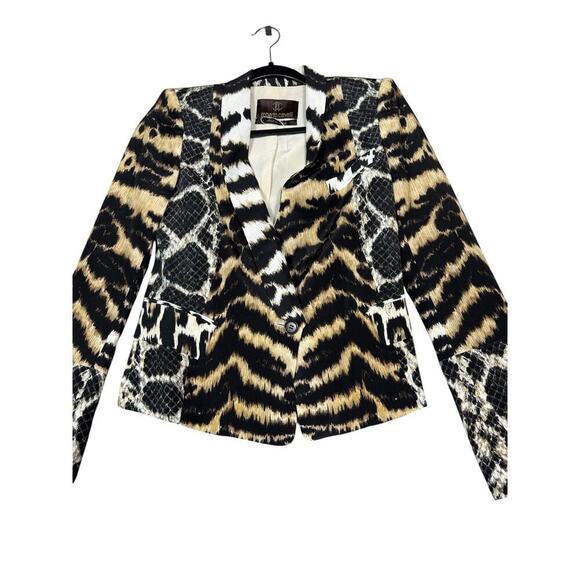 NEW- NWOT Roberto Cavalli Silk Blazer Jacket 38 Animal Print Snake Tiger - Picture 3 of 8